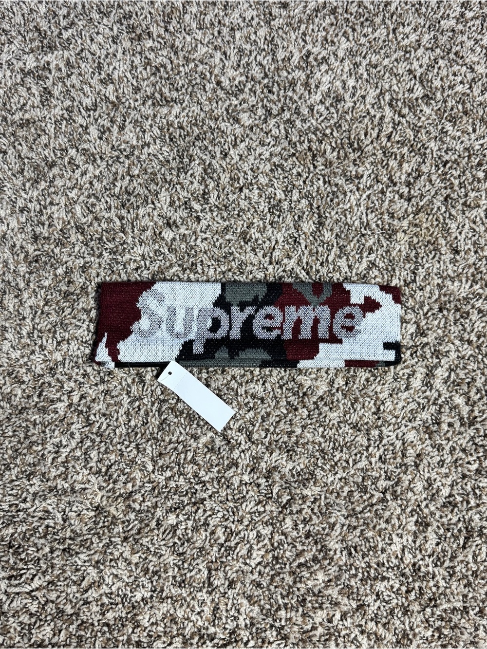 Supreme Camouflage Knit Headband in Burgundy, Olive & White